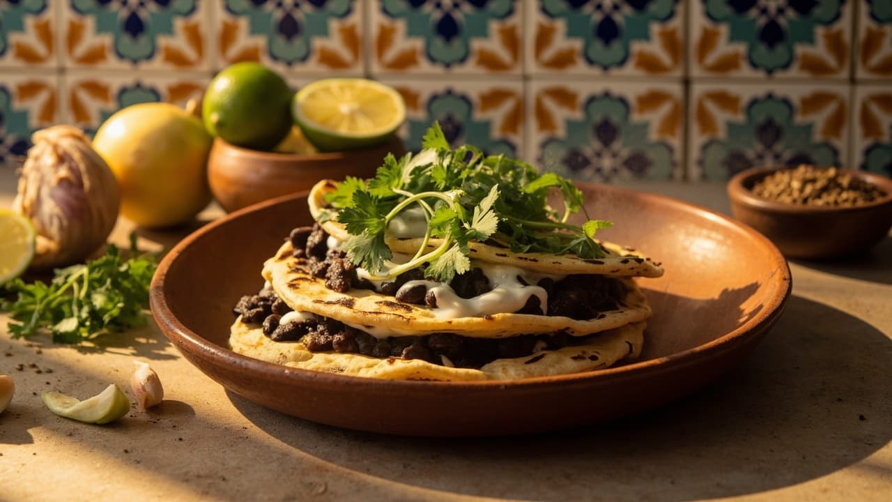 Tortillas de Maíz Rellenas de Frijoles y Crema
