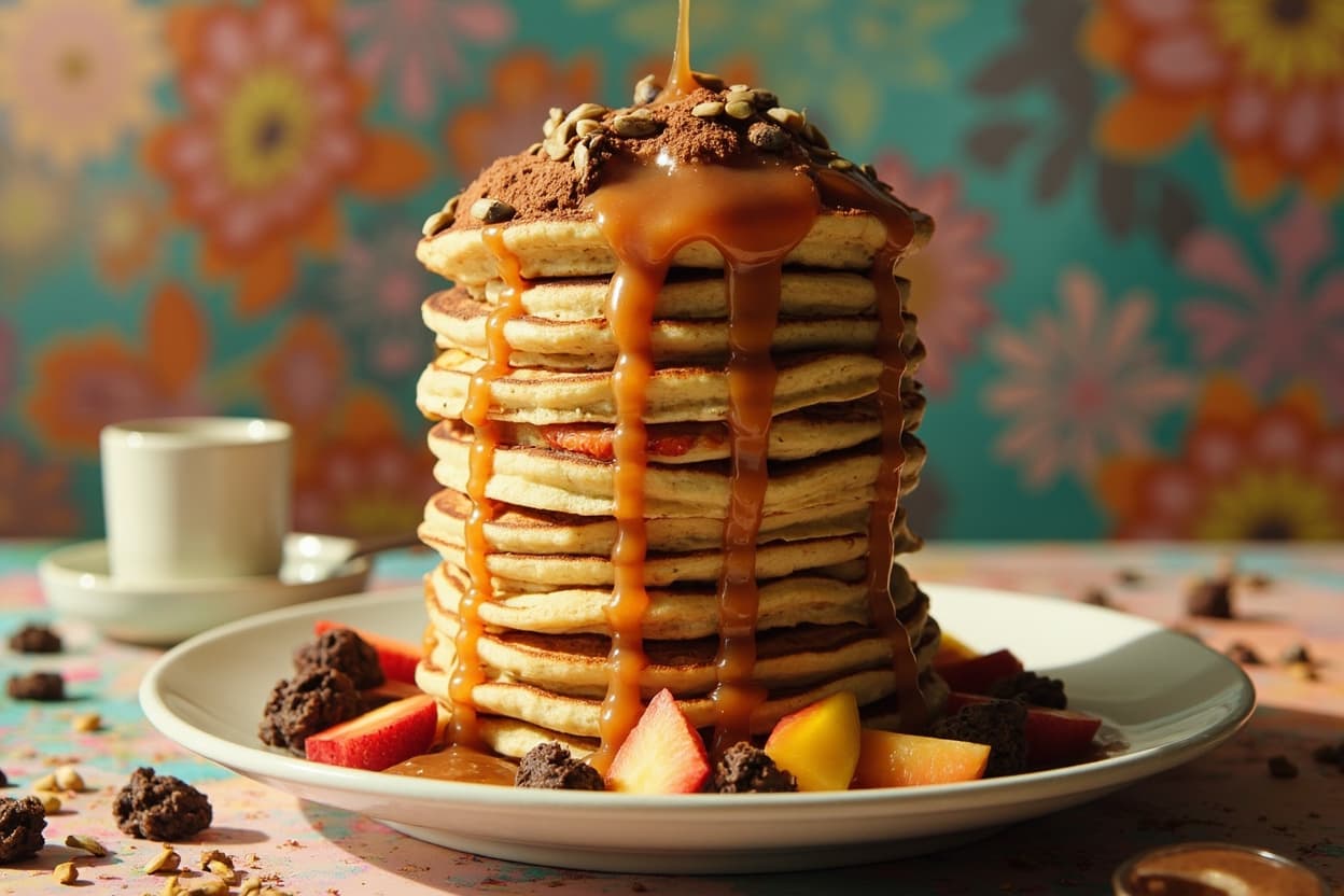 Towering Caramel Pancake Skyscraper