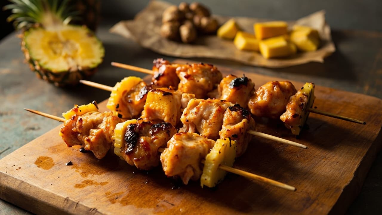 Turmeric Butternut Squash Chicken Skewers with Charred Pineapple