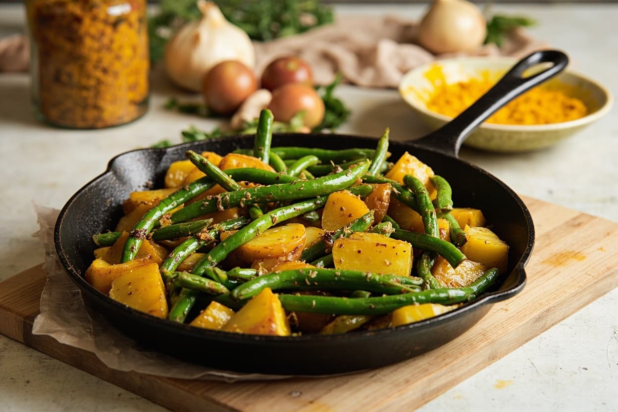 Turmeric Potato and Green Bean Traybake