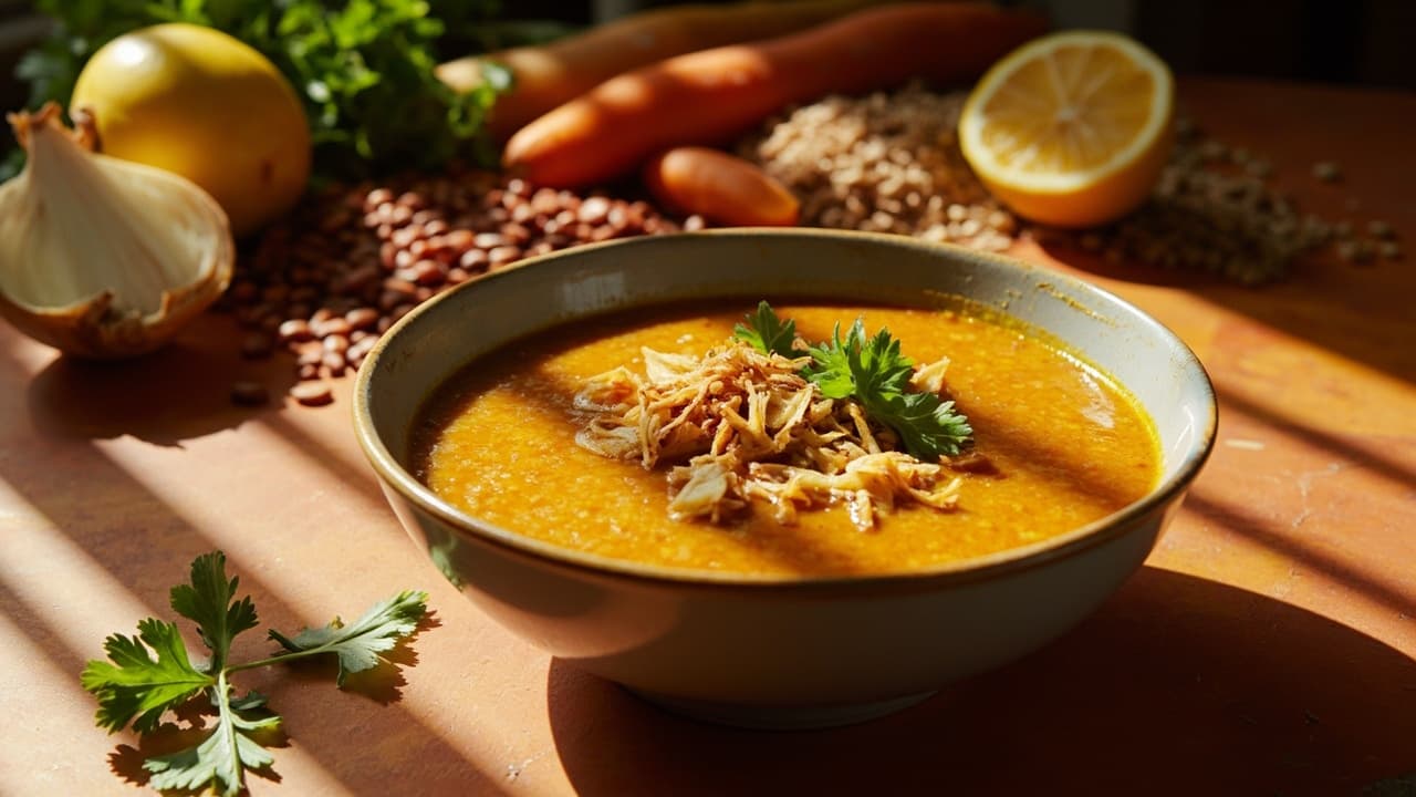 Turmeric Red Lentil Soup with Crispy Shallots and Lemon