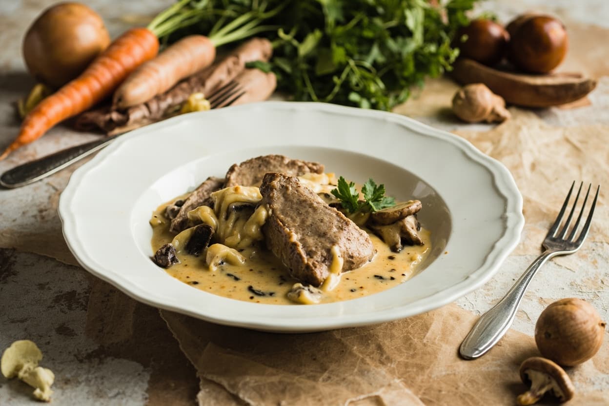 Veal Blanquette with Mushrooms and Cream