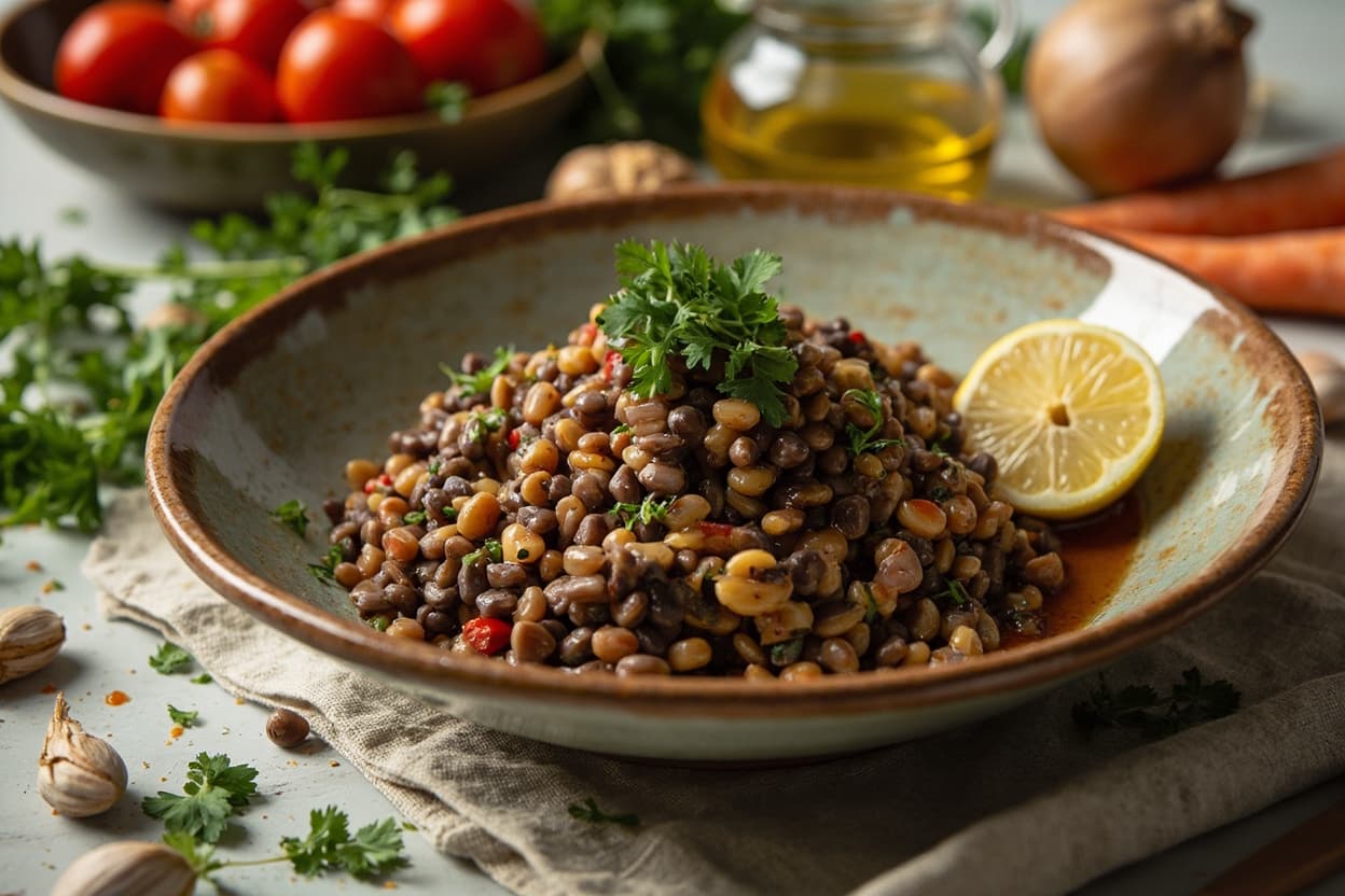 Warm Lentil Salad with Anchovy Dressing