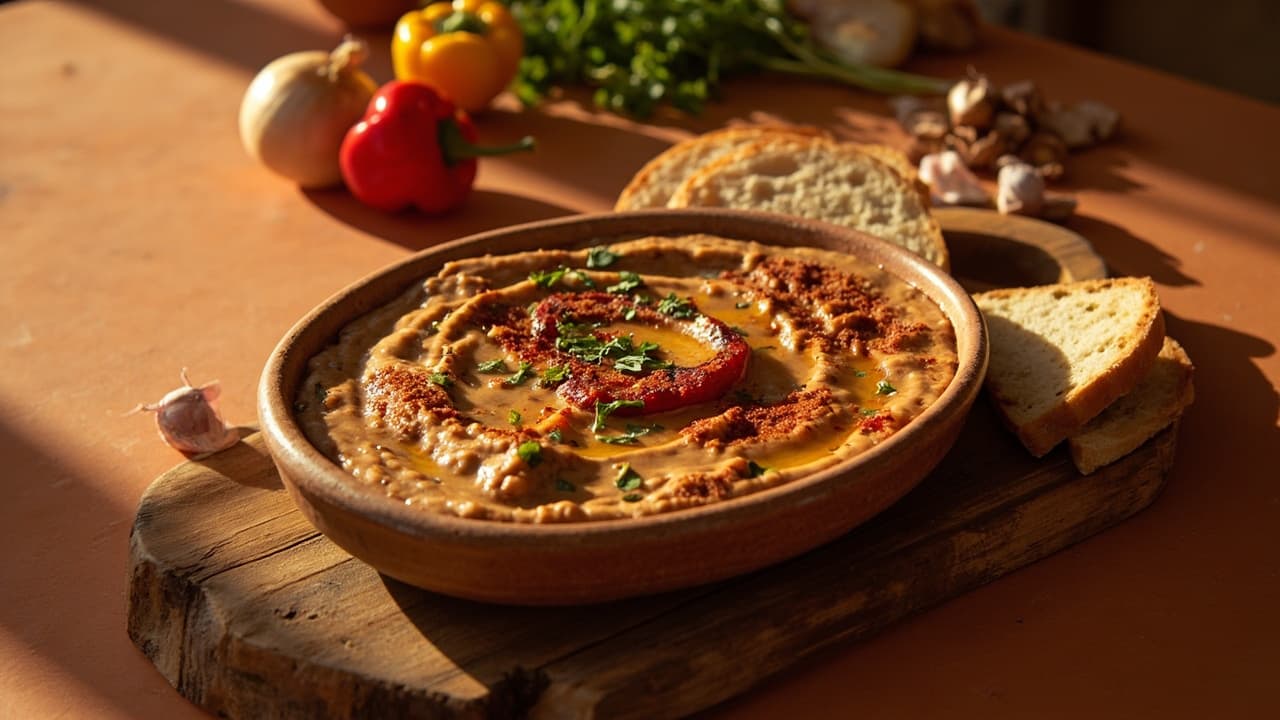 Warm Pinto Bean Dip with Smoked Paprika and Roasted Peppers