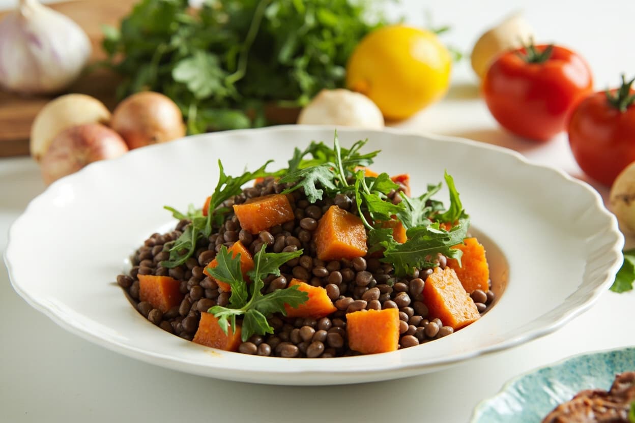 Warm Puy Lentil and Sweet Potato Salad