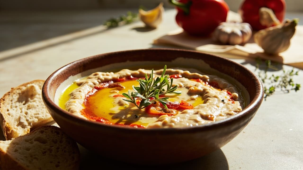 Warm White Bean and Roasted Pepper Dip with Anchovy