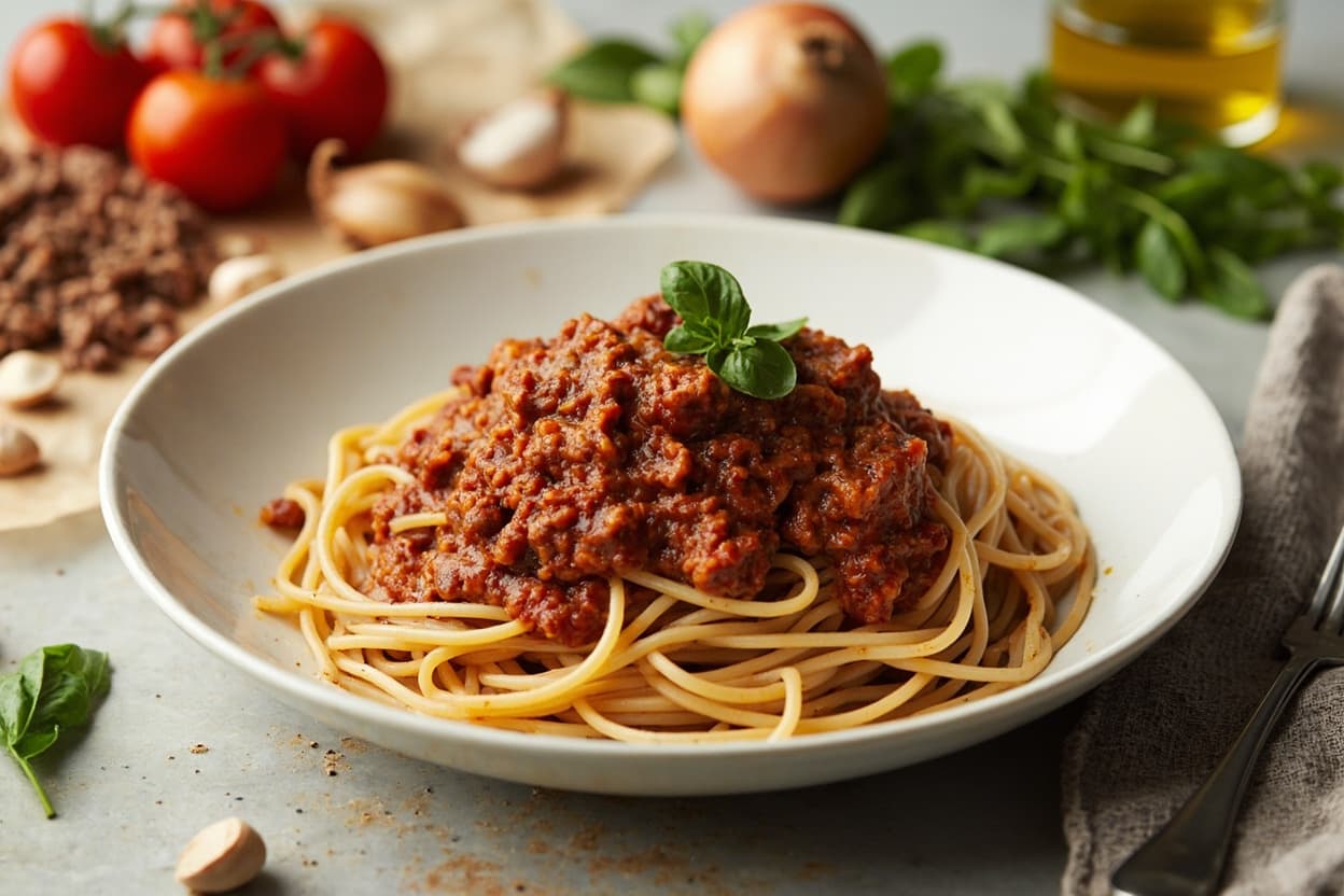 Weeknight Spaghetti Bolognese with Basil