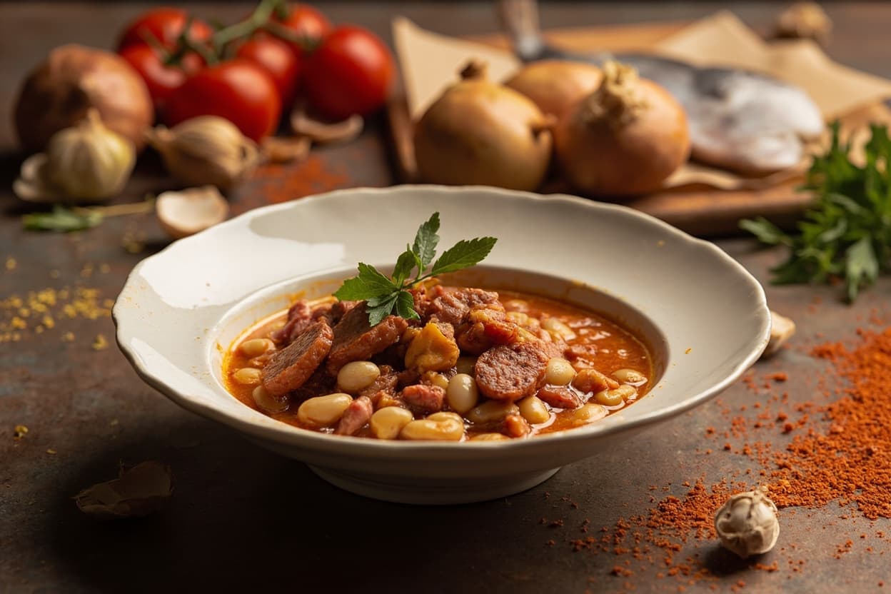 White Bean and Sausage Stew, Smoked Paprika Broth