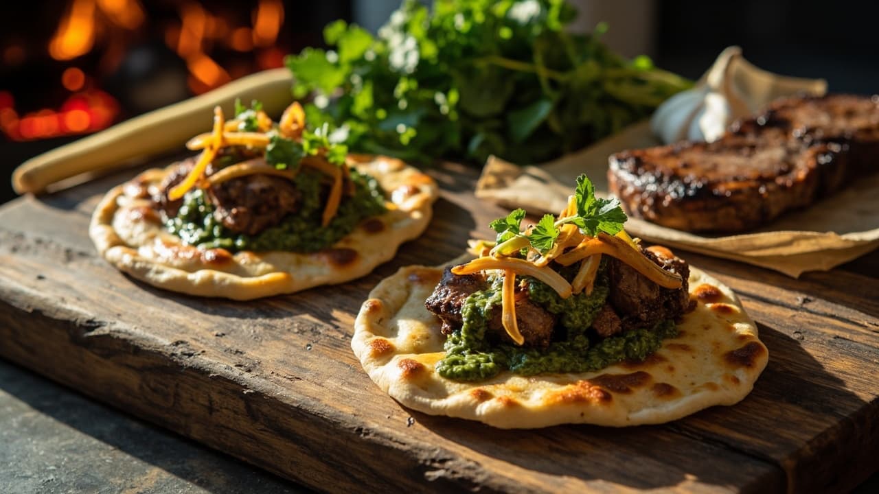 Wood-Fired Lamb Flatbreads with Mint Chimichurri and Roasted Parsnip