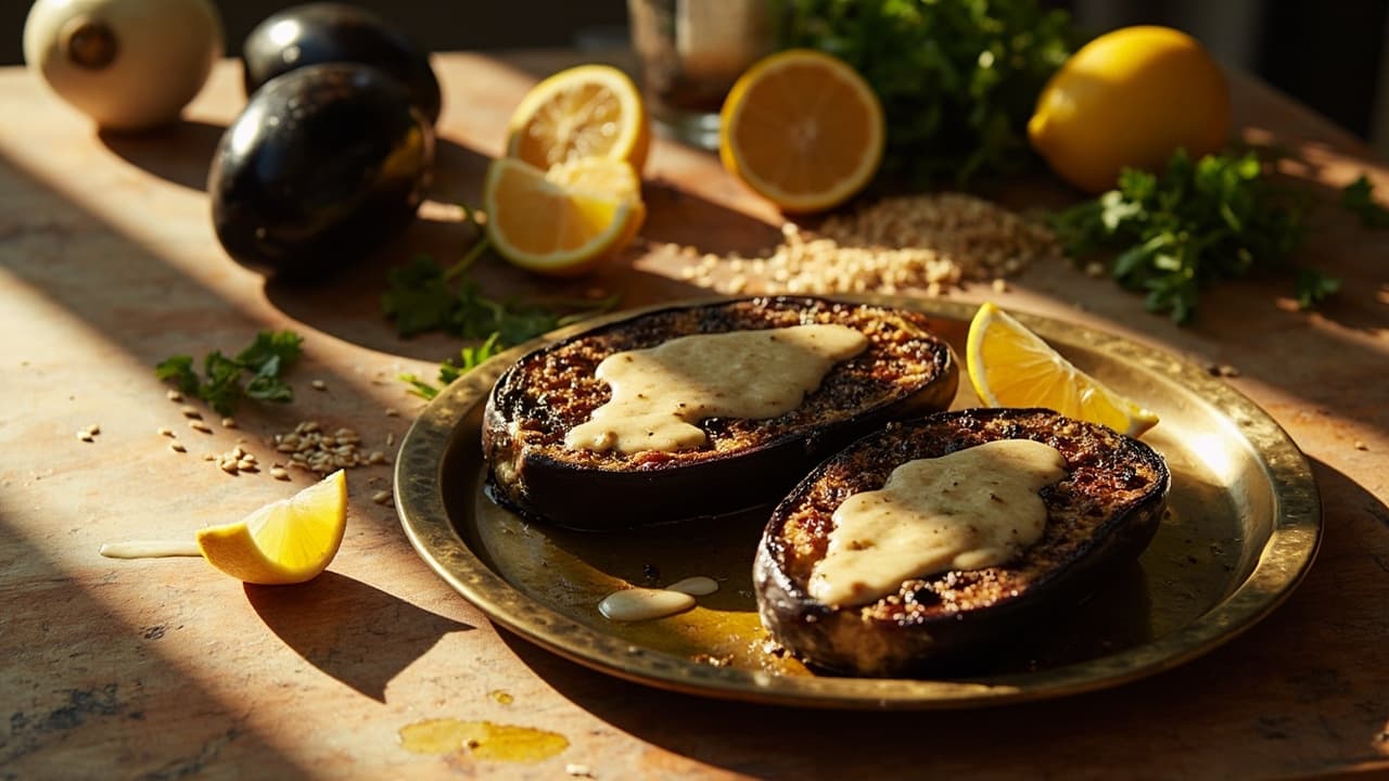 Za'atar Roasted Eggplant with Tahini and Lemon