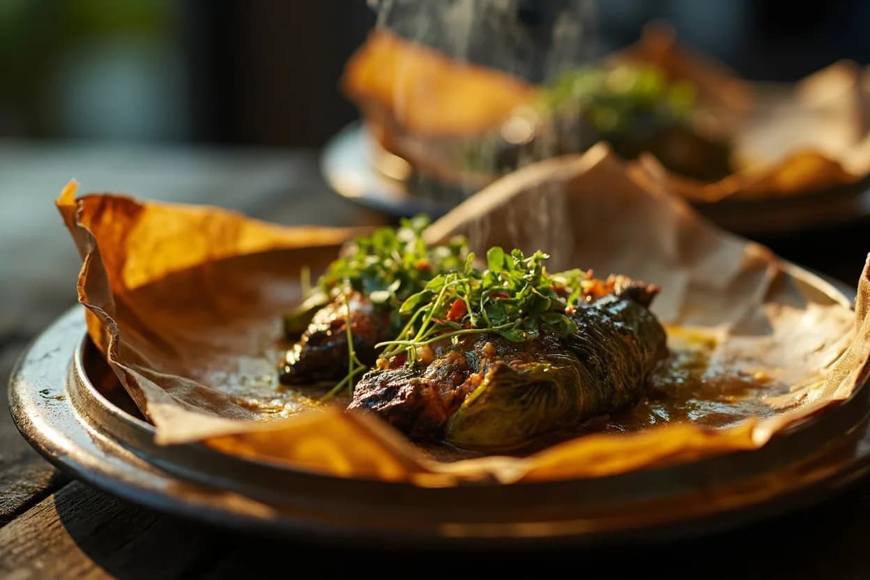 Pandanus leaf–wrapped fish