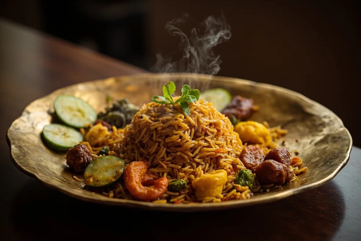 pulihora (tamarind rice) — a signature plate from Andhra Pradesh cuisine, prepared in the regional style.