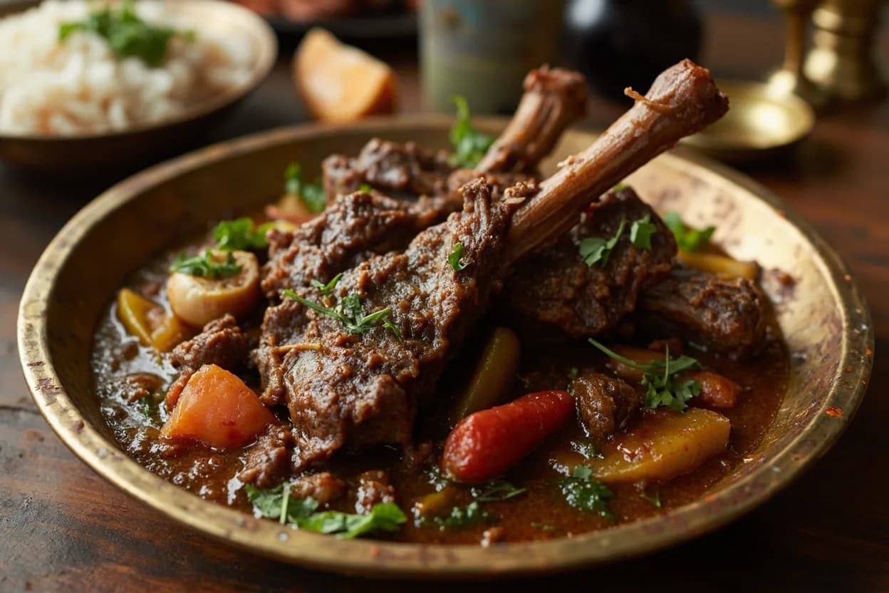nihari (slow-overnight lamb shank stew) — a signature plate from Awadhi (Lucknowi) cuisine, prepared in the regional style.