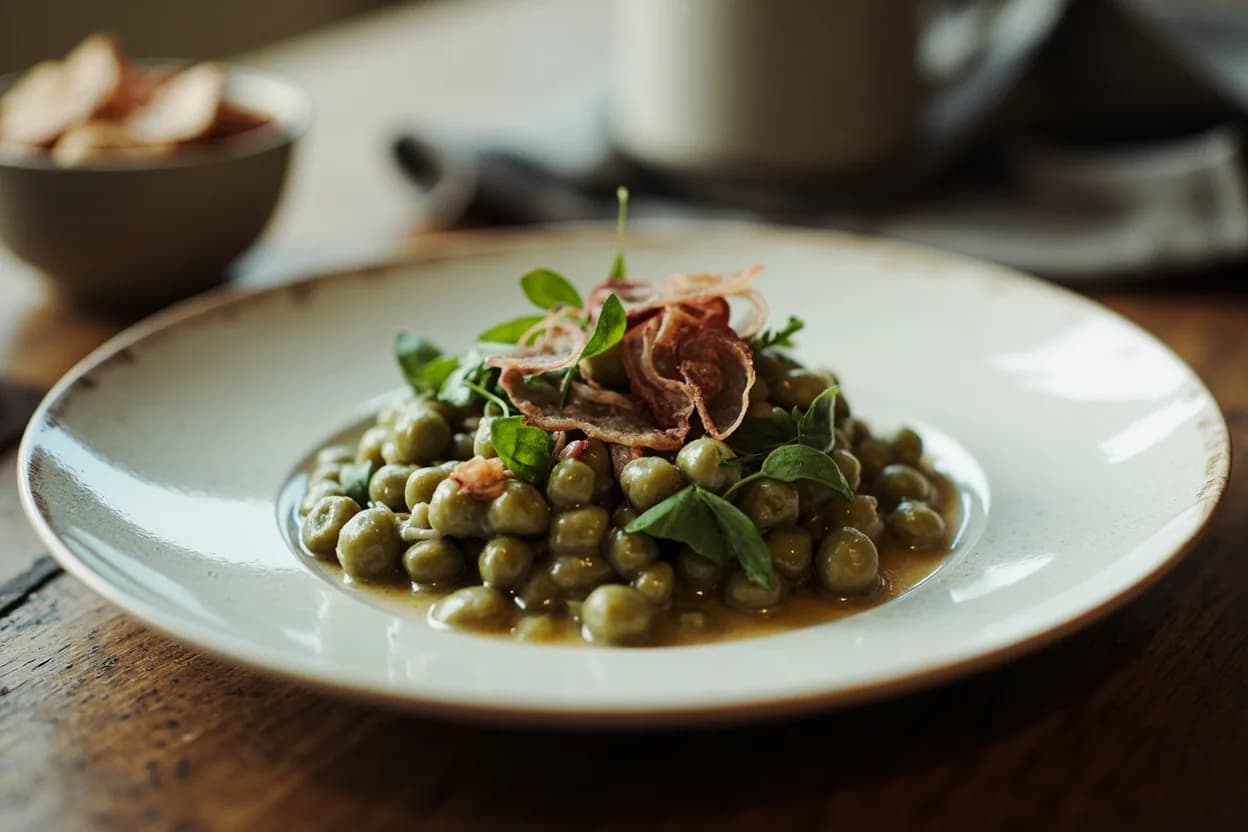 grey peas with smoked bacon (Latvian pelēkie zirņi) — a signature plate from Baltic (Estonian, Latvian, Lithuanian) cuisine, prepared in the regional style.
