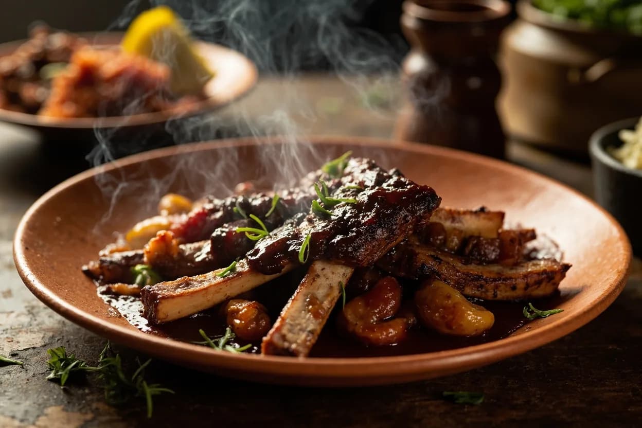 costela de porco (pork ribs over charcoal) — a signature plate from Brazilian Churrasco cuisine, prepared in the regional style.