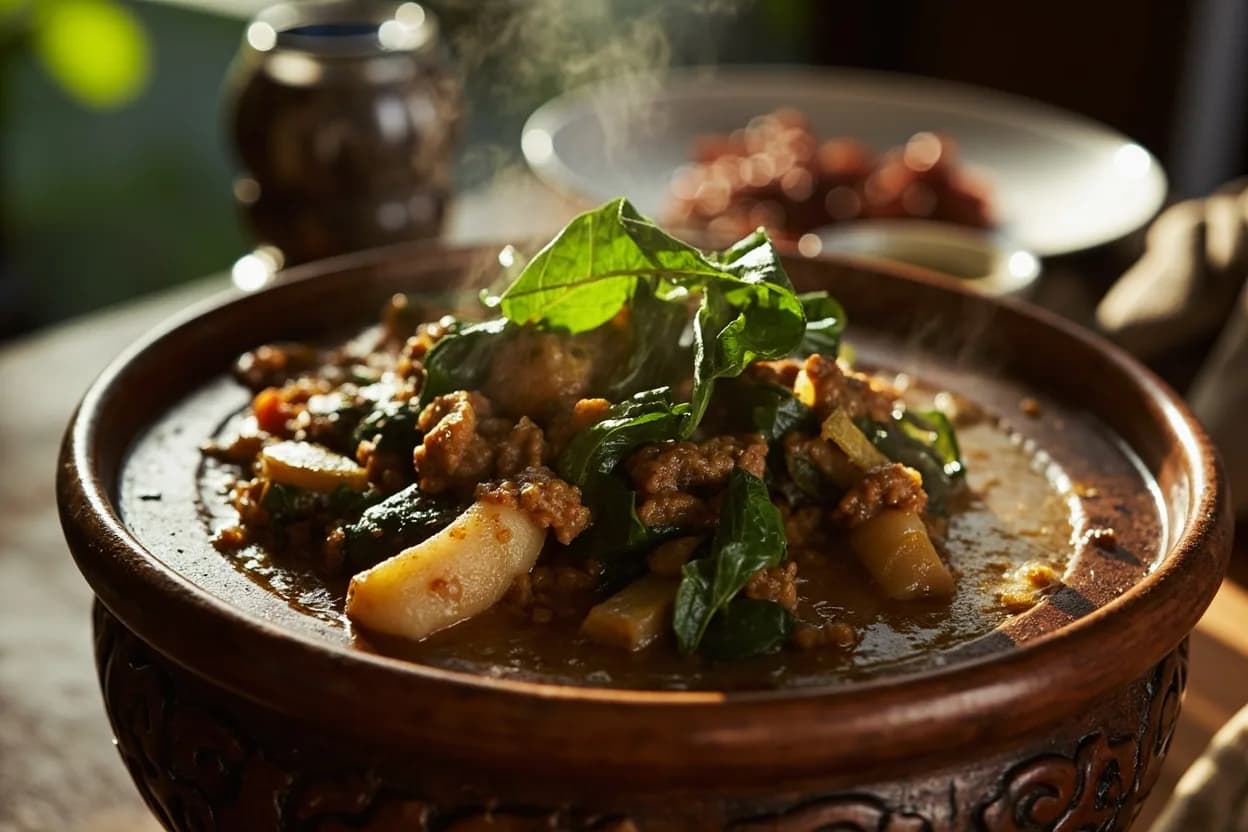 eru (eru vine and waterleaf stew) — a signature plate from Cameroonian cuisine, prepared in the regional style.