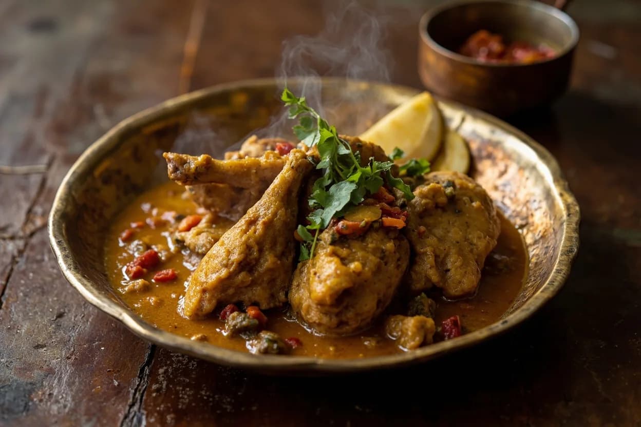koli curry (country chicken in pepper-coconut gravy) — a signature plate from Coorg (Kodava) cuisine, prepared in the regional style.