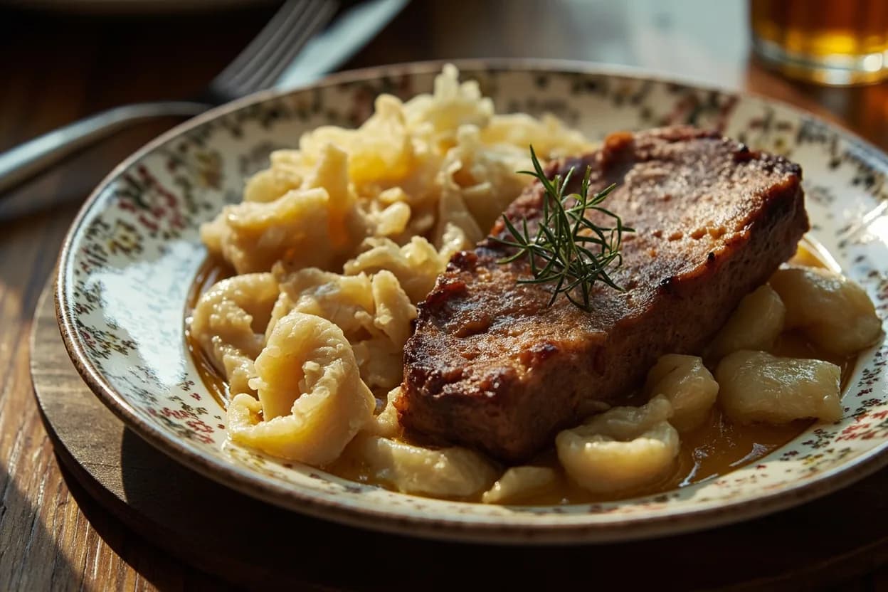 vepřo-knedlo-zelo (roast pork with dumplings and sauerkraut) — a signature plate from Czech & Slovak cuisine, prepared in the regional style.