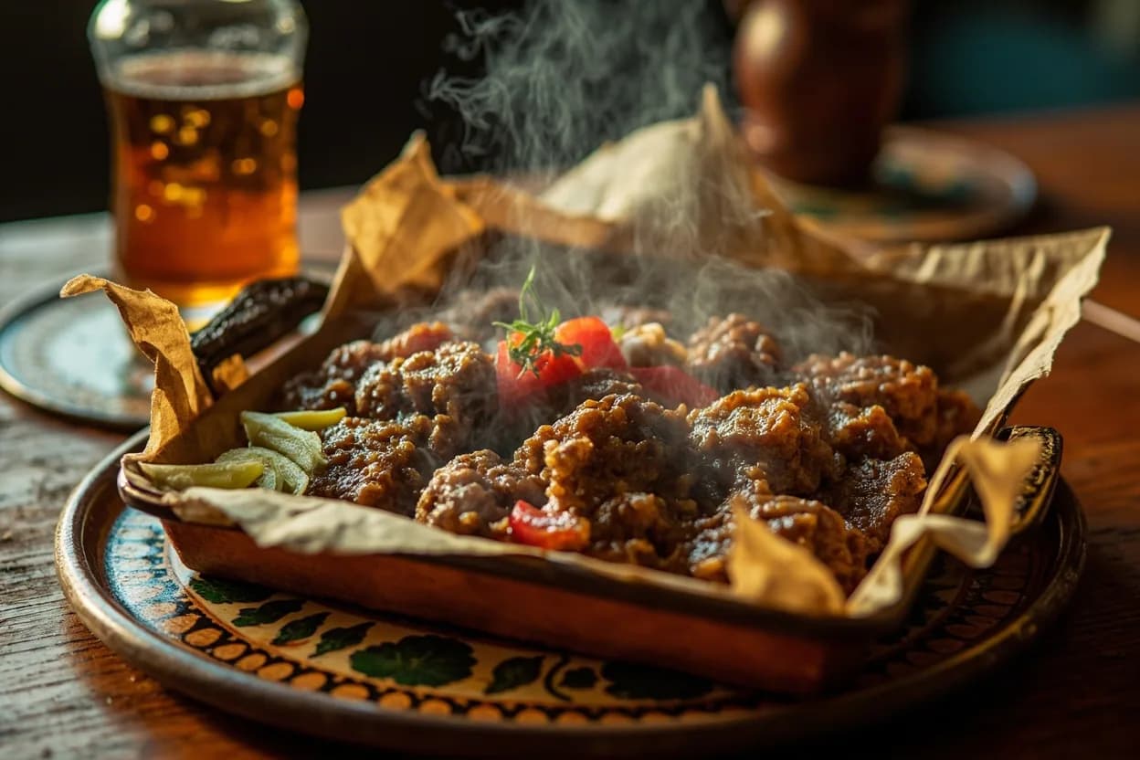 kibbeh siniyyeh (baked tray kibbeh) — a signature plate from Druze cuisine, prepared in the regional style.