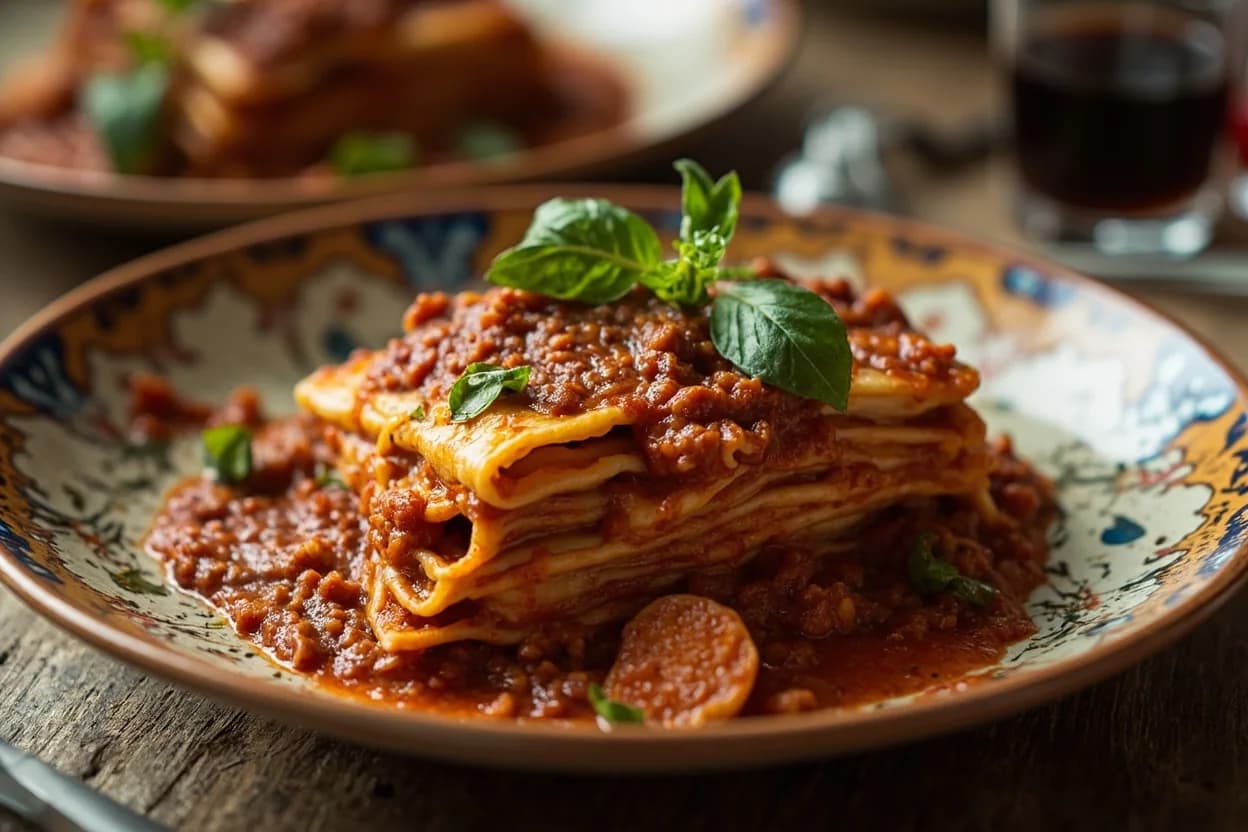 Lasagne al ragù bolognese — a signature plate from Emilian (Emilia-Romagna) cuisine, prepared in the regional style.