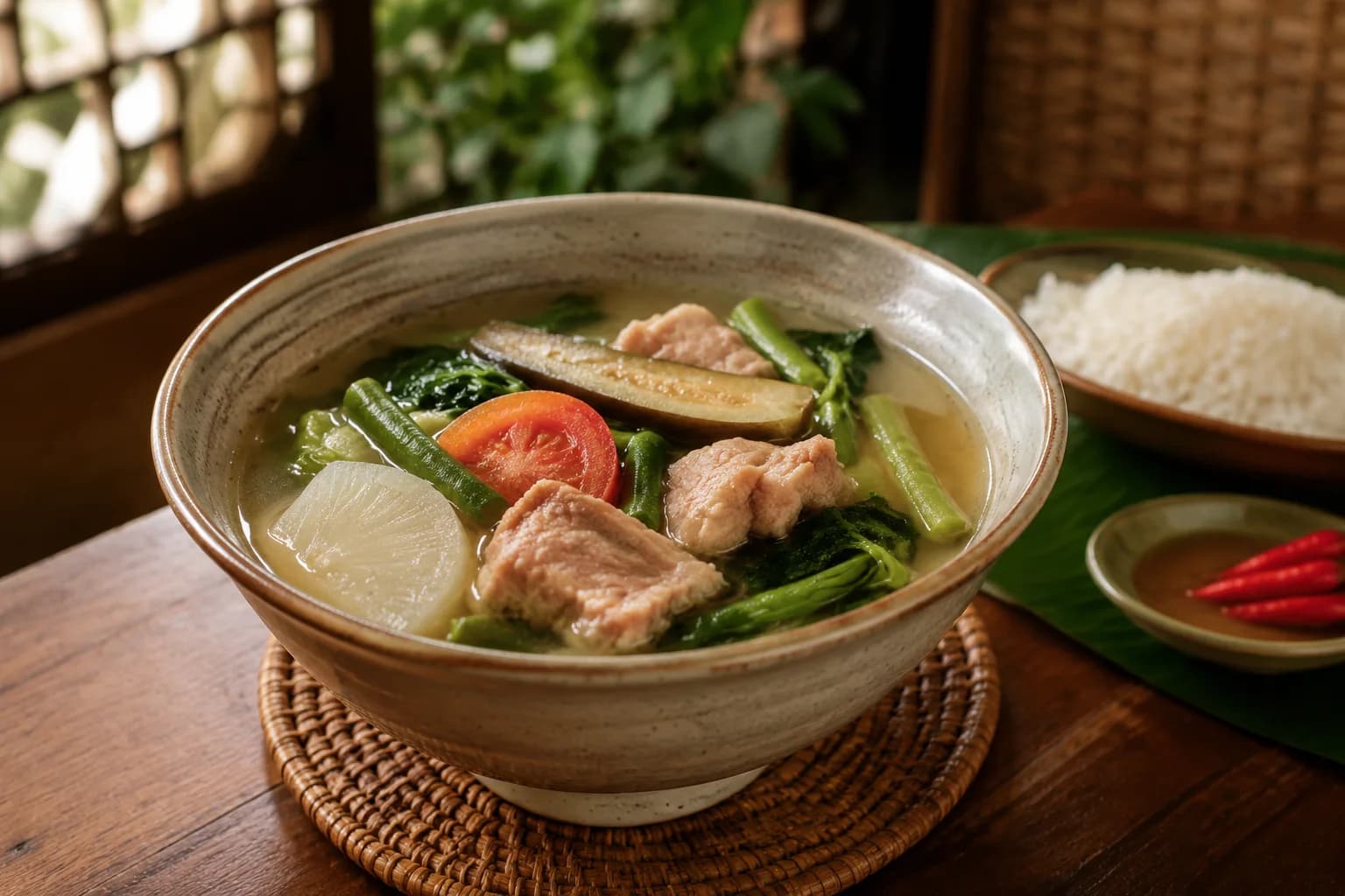 sinigang na baboy — a signature plate from Filipino cuisine, prepared in the regional style.