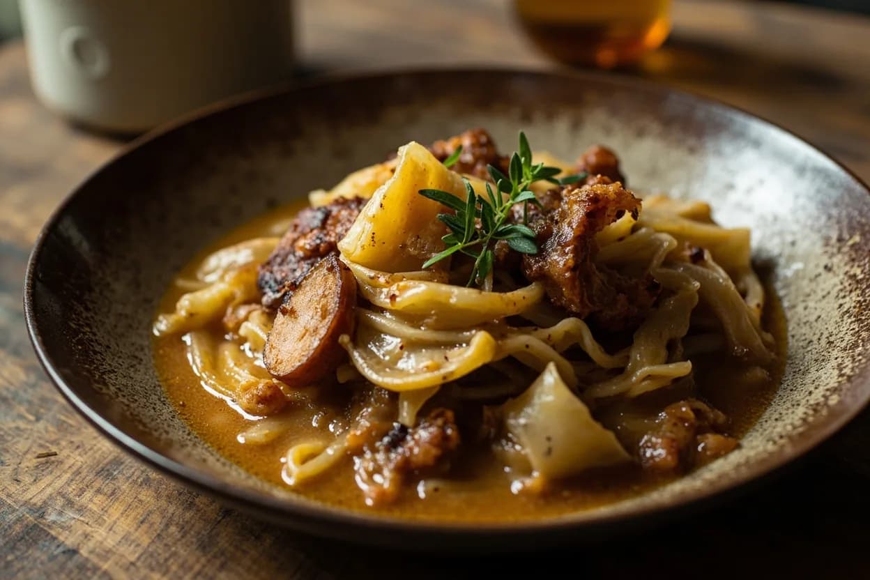 Garbure (thick cabbage and confit soup from the Béarn-Gers border) — a signature plate from Gascon cuisine, prepared in the regional style.