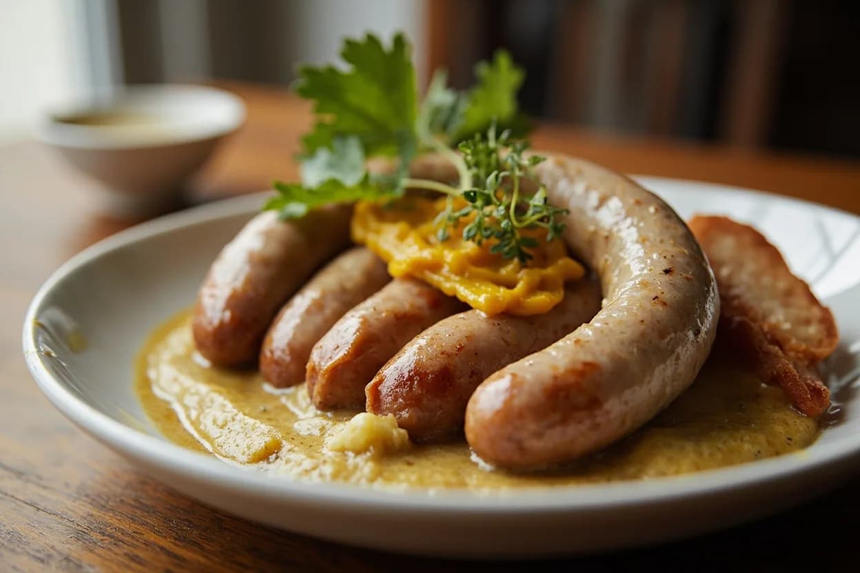 Weißwurst (Munich white veal sausage eaten with sweet mustard before noon) — a signature plate from German (Sauerteig & Wurst Tradition) cuisine, prepared in the regional style.