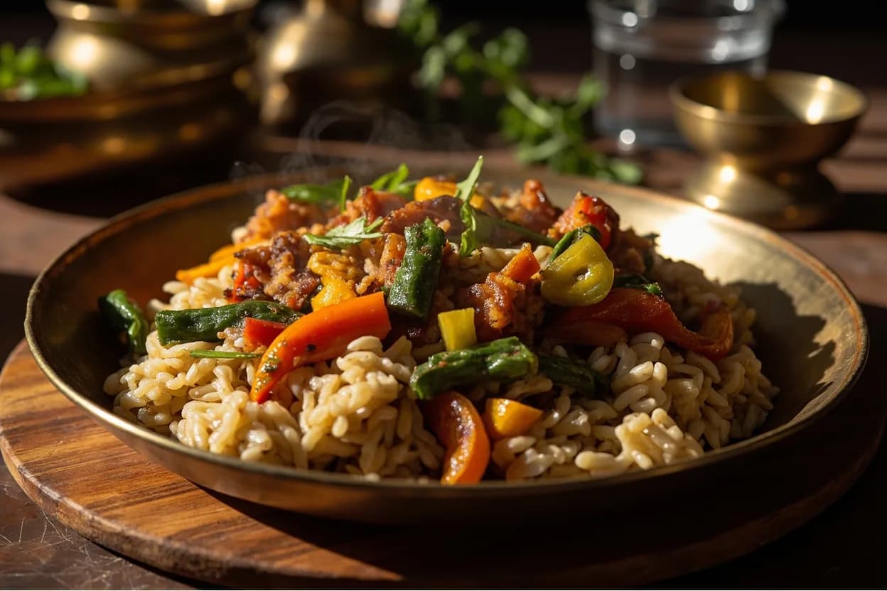 Undhiyu (mixed winter vegetable dish) — a signature plate from Gujarati cuisine, prepared in the regional style.