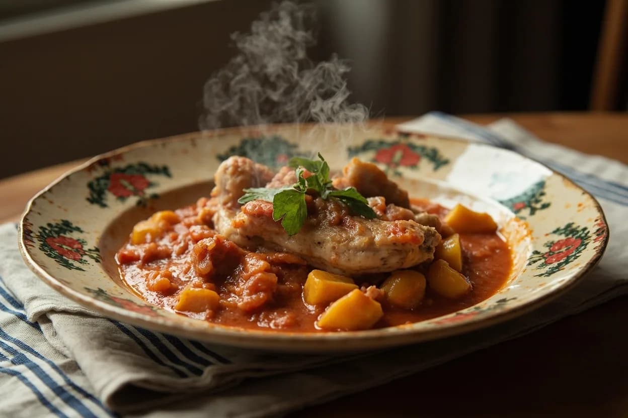 csirkepaprikás (chicken paprikash) — a signature plate from Hungarian cuisine, prepared in the regional style.