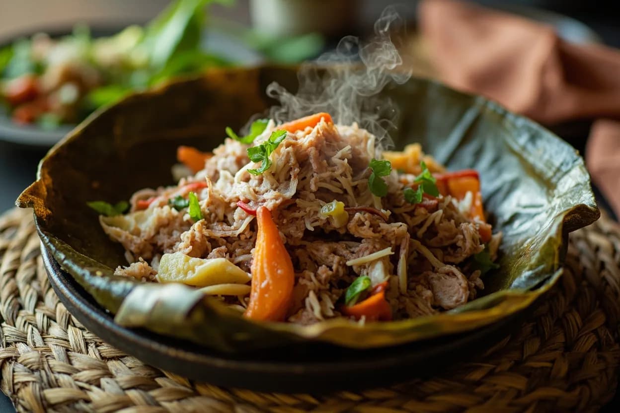 Lawar (spiced minced pork and coconut salad, sometimes with fresh blood) — a signature plate from Indonesian Balinese cuisine, prepared in the regional style.