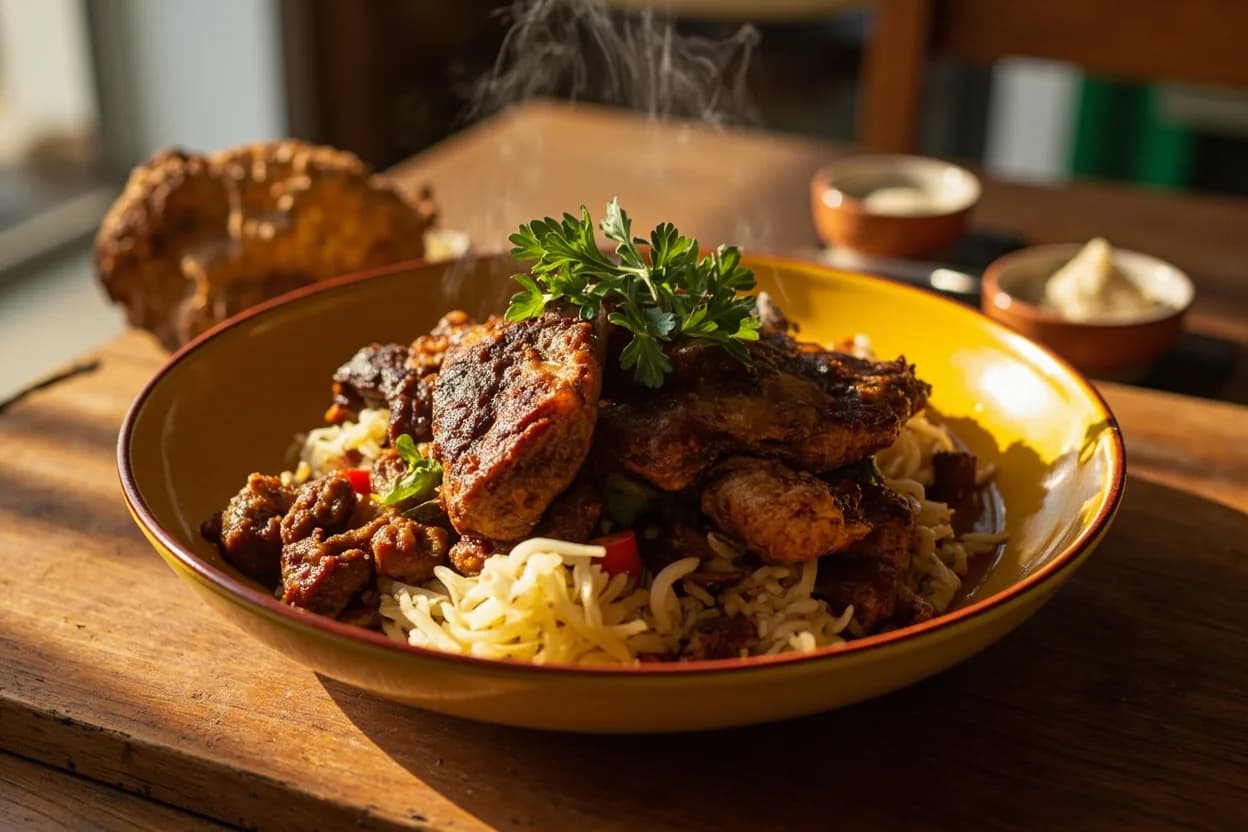 jerk pork — a signature plate from Jamaican cuisine, prepared in the regional style.