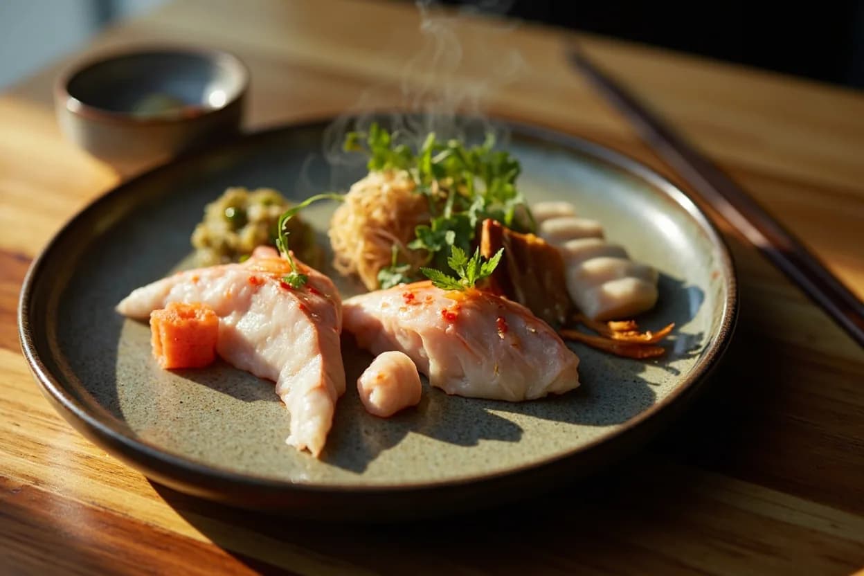 Hassun (cedar-tray seasonal arrangement of eight items) — a signature plate from Kaiseki cuisine, prepared in the regional style.