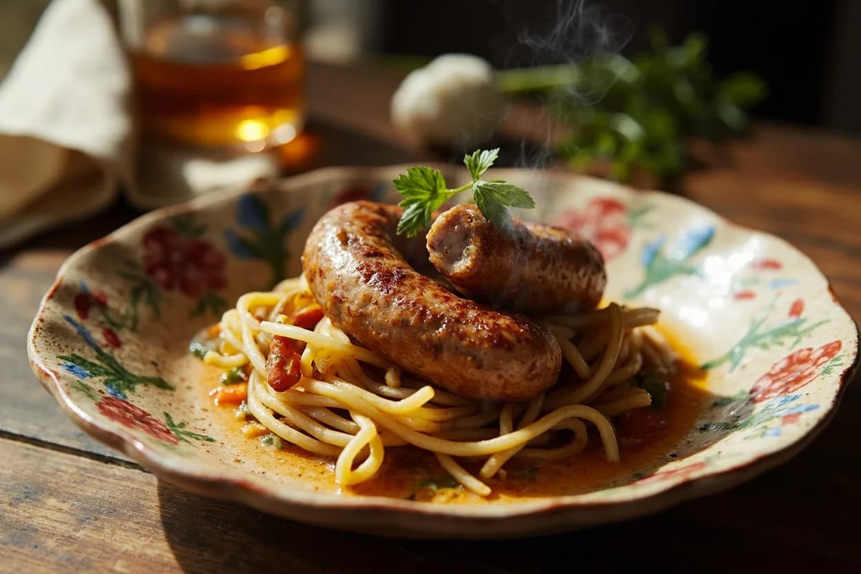 lucanica (pork sausage seasoned with fennel and peperoncino) — a signature plate from Lucanian (Basilicata) cuisine, prepared in the regional style.