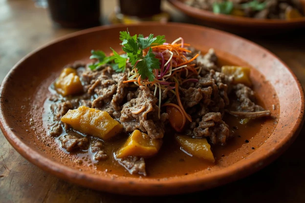 consomé de barbacoa (the broth collected below the meat, served as first course or hangover cure) — a signature plate from Mexican Barbacoa de Hoyo cuisine, prepared in the regional style.