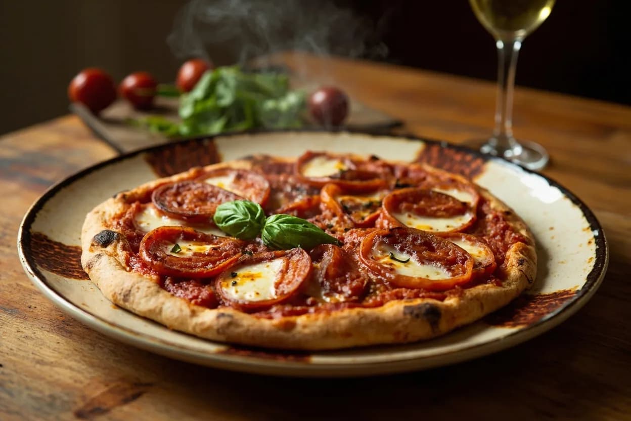 Pizza marinara — a signature plate from Neapolitan cuisine, prepared in the regional style.