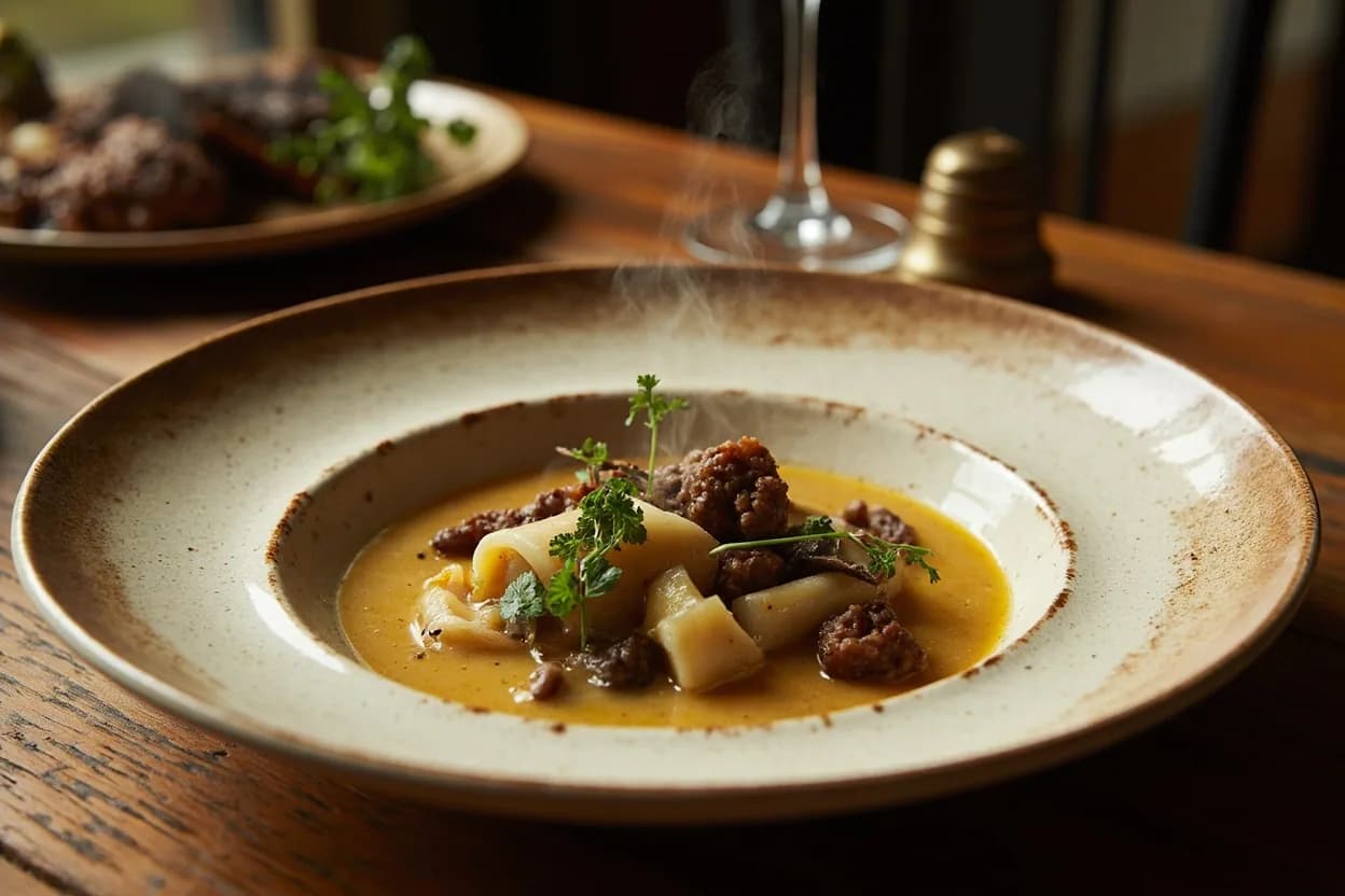 Bocuse's Truffle Soup VGE (soupe aux truffes) — a signature plate from Nouvelle Cuisine cuisine, prepared in the regional style.