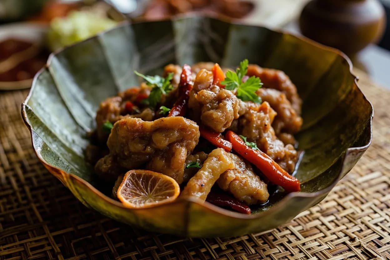 Ayam buah keluak (chicken with black Indonesian nut) — a signature plate from Nyonya (Peranakan) cuisine, prepared in the regional style.