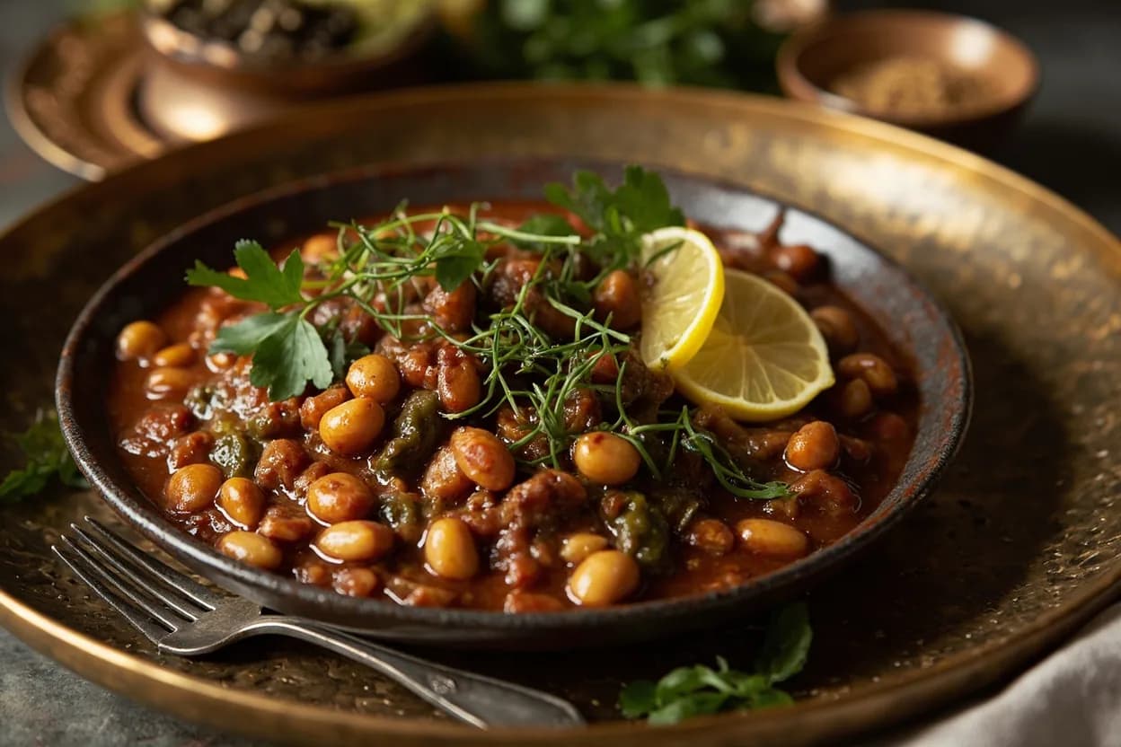 khoresh ghormeh sabzi (herb and kidney bean stew with dried lime, the national dish) — a signature plate from Persian (Iranian) cuisine, prepared in the regional style.