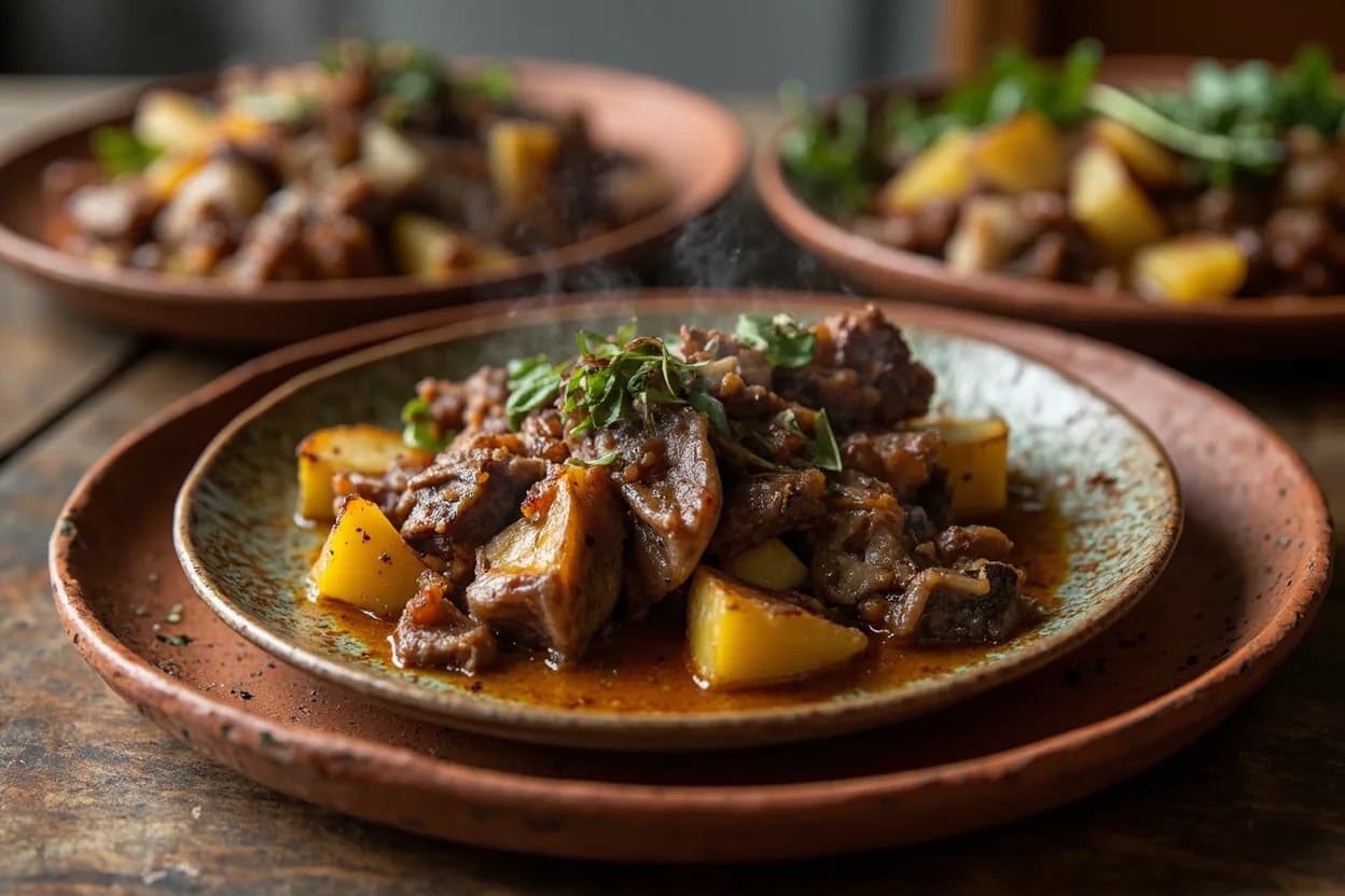 pachamanca (earth-oven feast of meats, potatoes, and herbs) — a signature plate from Peruvian Andean (Sierra) cuisine, prepared in the regional style.