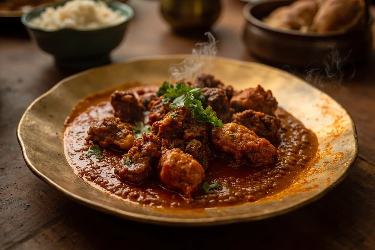 Laal Maas (fiery red mutton curry) — a signature plate from Rajasthani cuisine, prepared in the regional style.