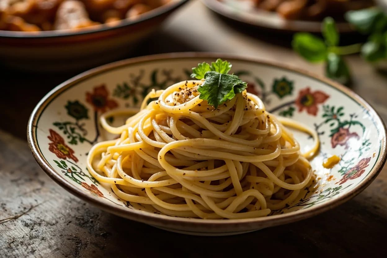 Spaghetti alla carbonara — a signature plate from Roman cuisine, prepared in the regional style.