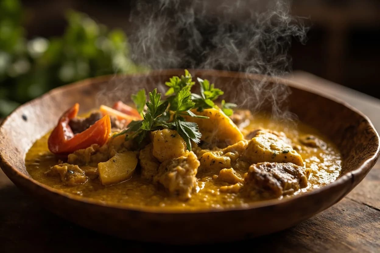 mchuzi wa samaki — coconut fish curry — a signature plate from Swahili Coastal cuisine, prepared in the regional style.
