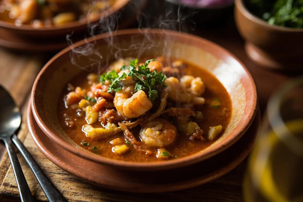 caldo de chacales (dried shrimp soup) — a signature plate from Tabasqueña cuisine, prepared in the regional style.