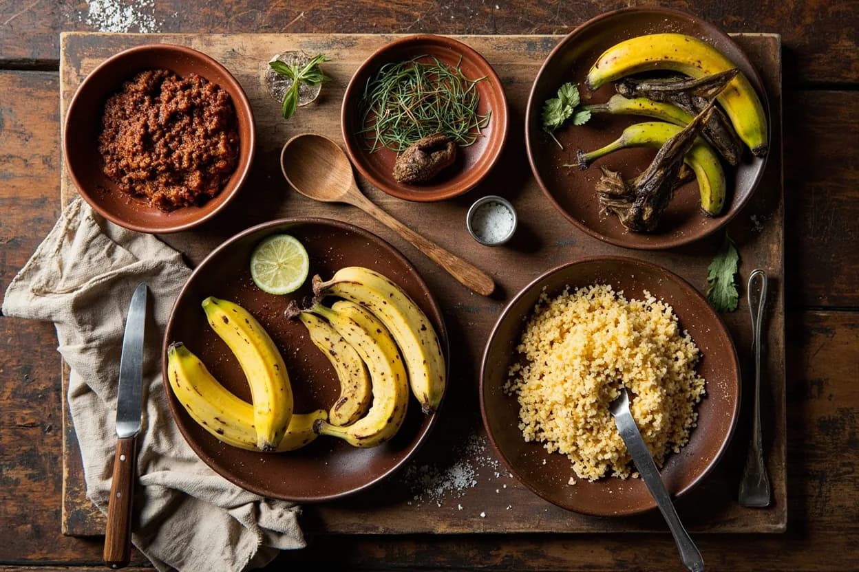 Mise en place for Tabasqueña: the staple ingredients and key tools of the tradition laid out on the cook's board.