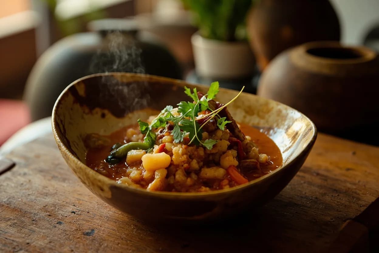shiro tsebhi — ground chickpea stew — a signature plate from Tigrayan cuisine, prepared in the regional style.