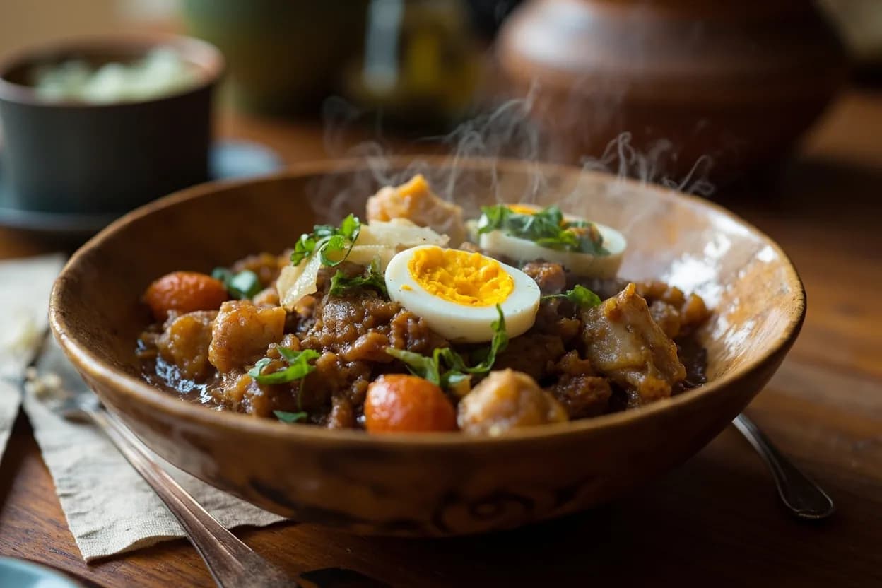 tsebhi derho — chicken stew with hard-boiled eggs — a signature plate from Tigrayan cuisine, prepared in the regional style.