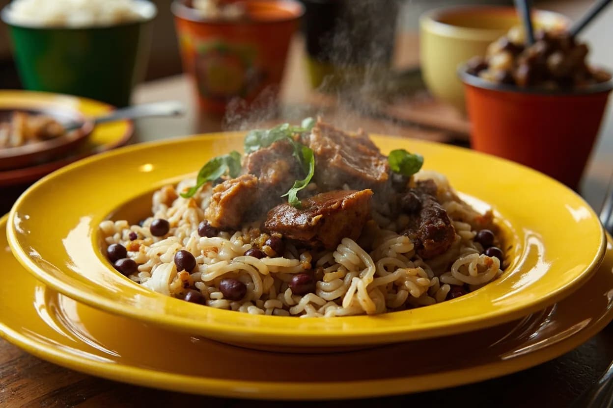 pelau (one-pot rice, pigeon peas, and meat with coconut milk) — a signature plate from Trinidadian & Tobagonian cuisine, prepared in the regional style.