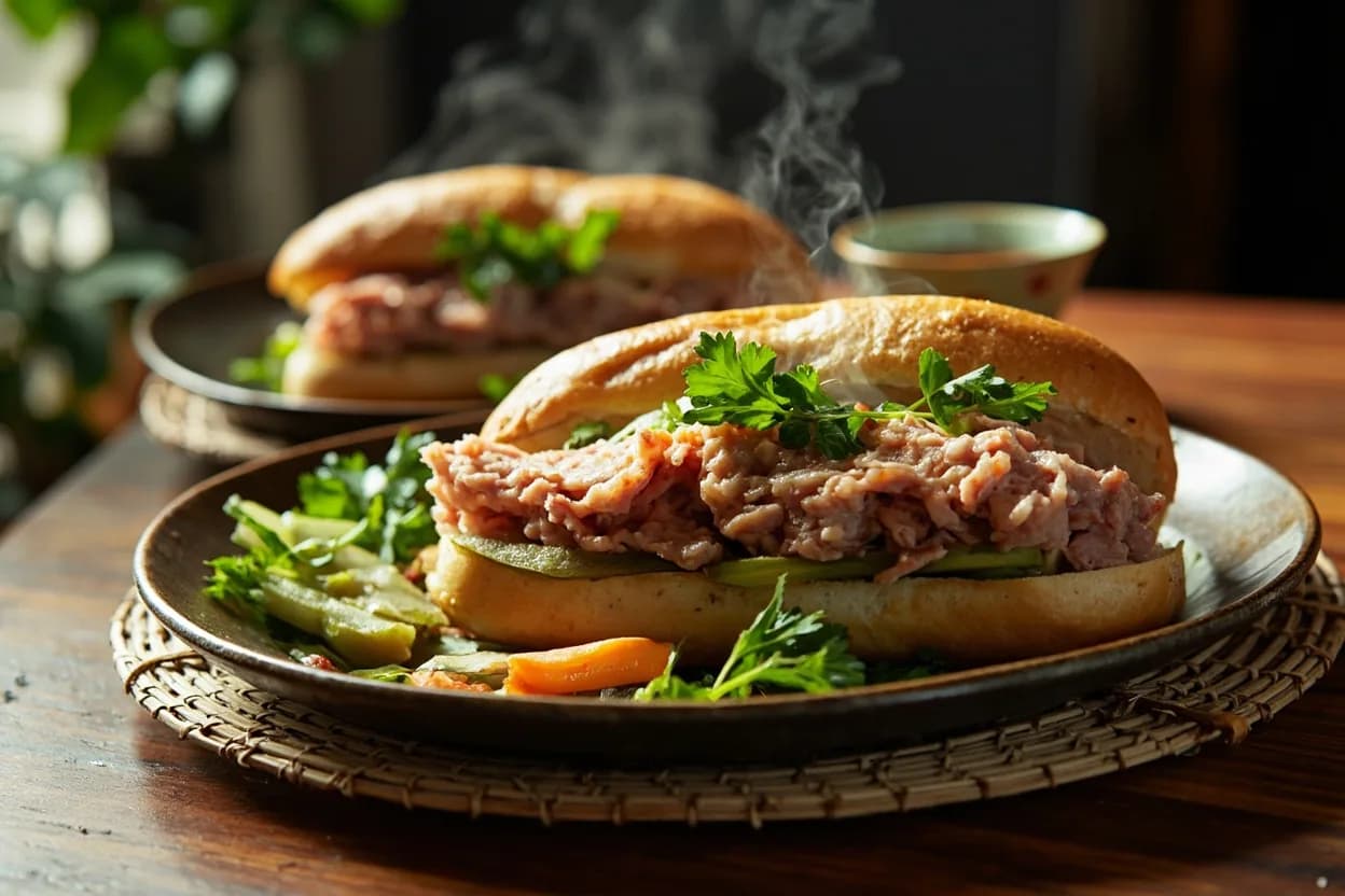 banh mi (Saigon sandwich with baguette, pâté, cold cuts, pickled vegetables, cilantro) — a signature plate from Vietnamese (Southern / Ho Chi Minh) cuisine, prepared in the regional style.