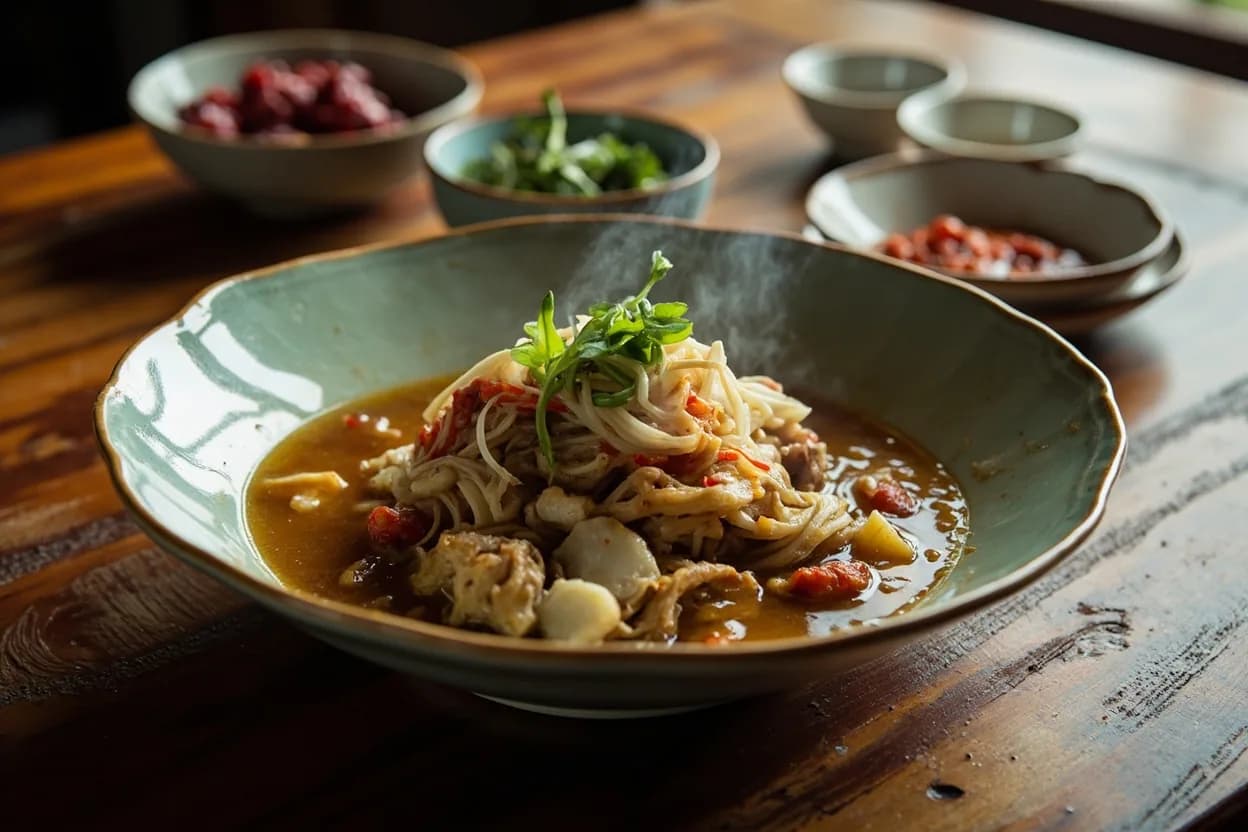 Qi Guo Ji (steam-pot chicken — pure poultry broth with wolfberries and ginseng) — a signature plate from Yunnan cuisine, prepared in the regional style.