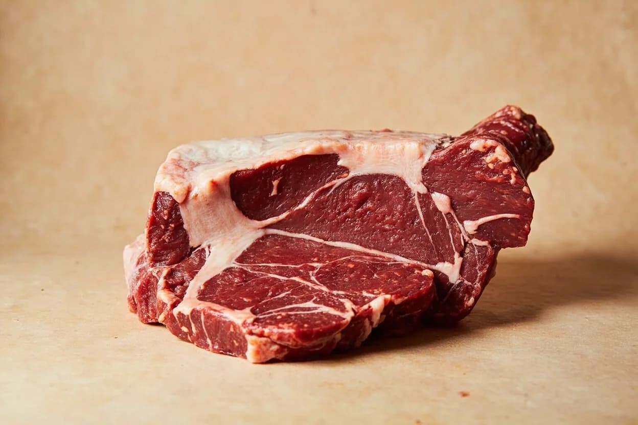 Where the beef chuck — subprimal breakdown lives on the source. Anterior section of the forequarter: neck (cervical vertebrae), shoulder blade (scapula), and the first five ribs with associated shoulder and arm muscles.